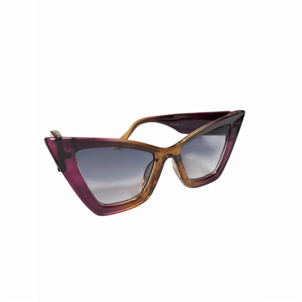 Oversized Cat Eye Sunglasses Two-Tone Purple Amber Gray Lens
